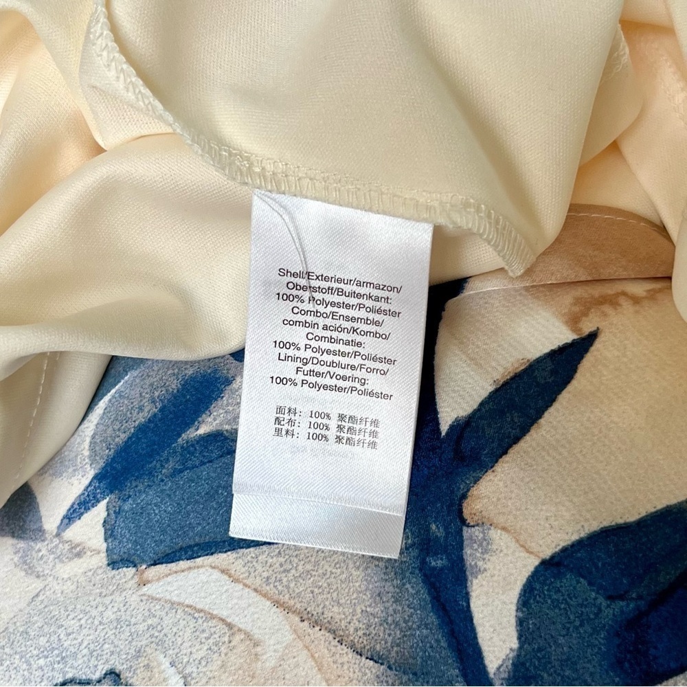 DKNY Long Sleeveless Cream Tan & Navy Blue Floral Dress Faux Wrap Size 8 NWT - Picture 15 of 16